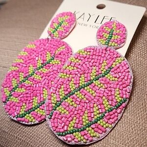 New Pink Beaded Statement Earrings, NWT